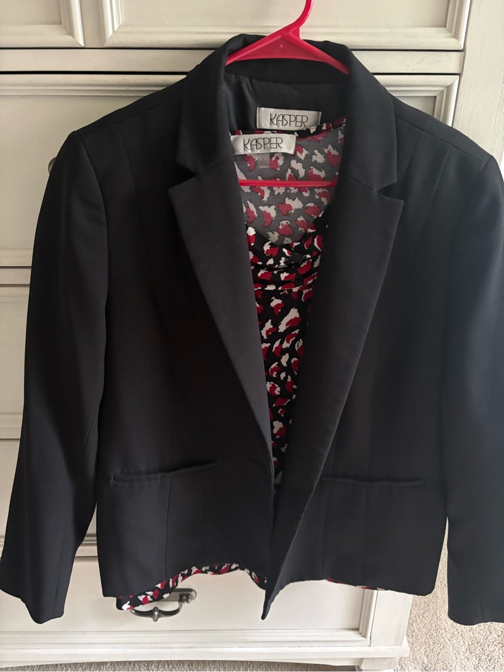 Kasper Black Blazer with Red & White Printed Lining